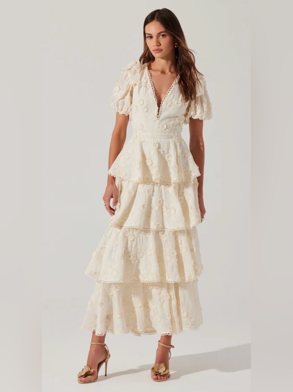 Astr the Label Arianell Embroidered Floral Tiered Dress